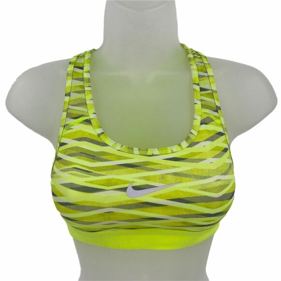 Nike XS Sports Bra Racerback Dri-Fit Printed Yellow Gray Workout Low Impact - Picture 1 of 4
